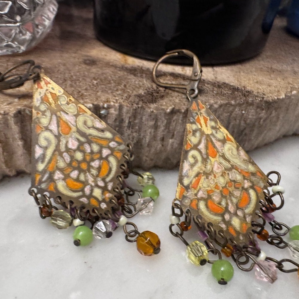 Handcrafted Multicolor Filigree Teardrop Earrings - Women Jewelry